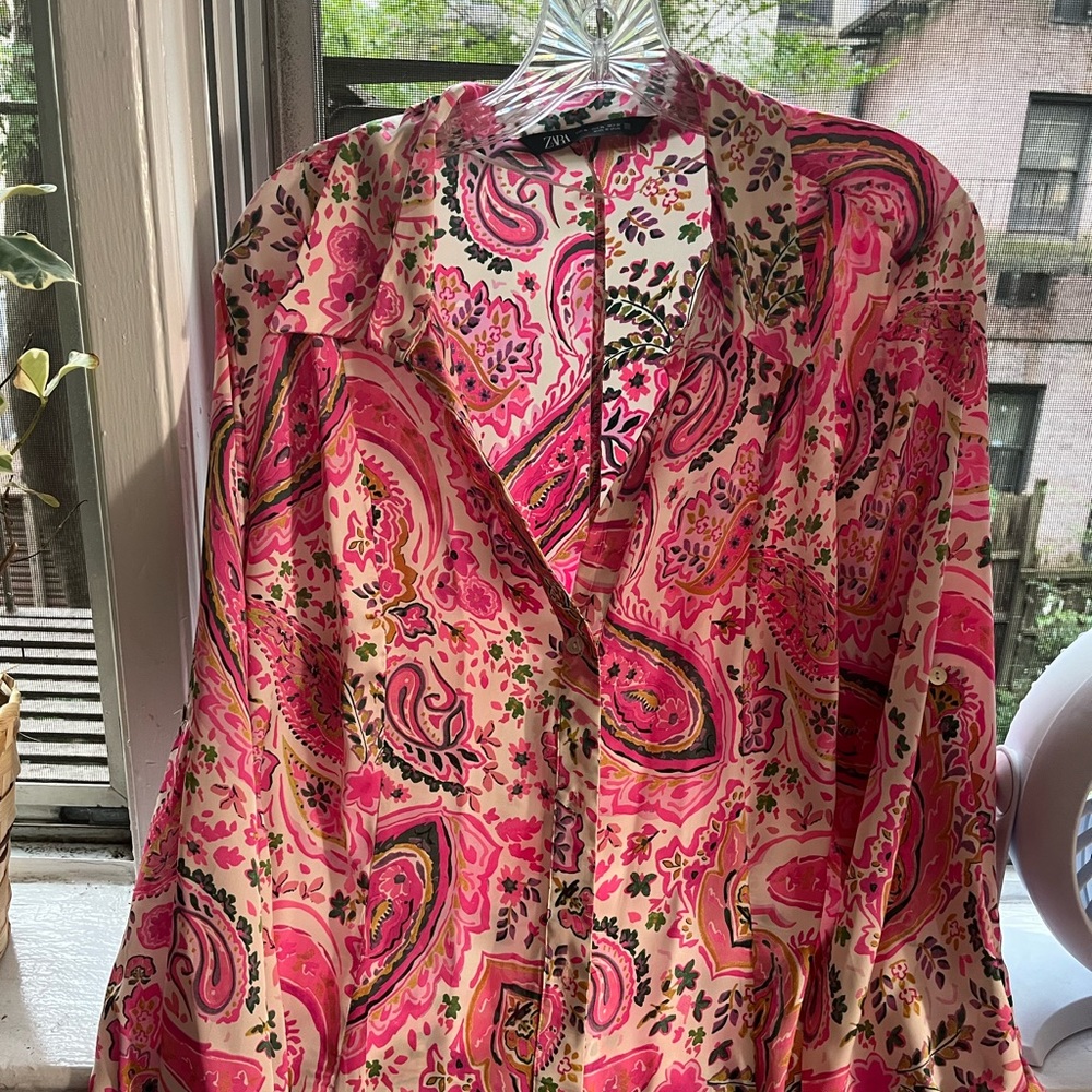 Zara Pink Paisley Silk Shirt
